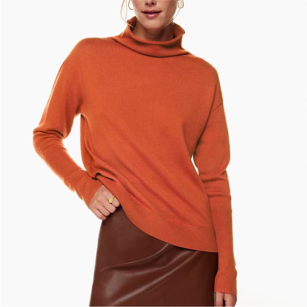 Aritzia Wilfred Cyprie Merino Wool Orange Mock Neck Sweater
